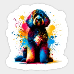 Spanish Water Dog in Colorful Splash Art Style Sticker